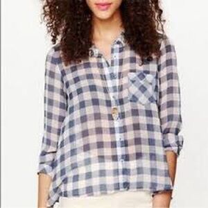 Free People Sheer Plaid Check Button Down Long Sleeve Shirt